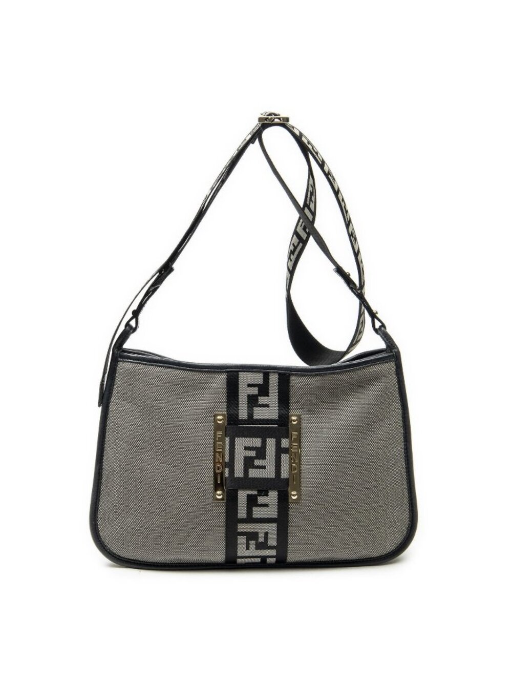 Fendi Zip Crossbody Beige Black Canvas